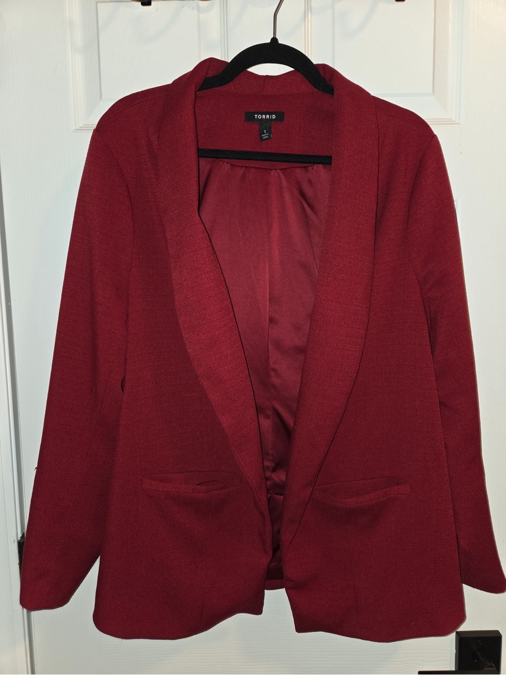 2 Torrid Blazers (Black Peplum and Red Woven Fabric)